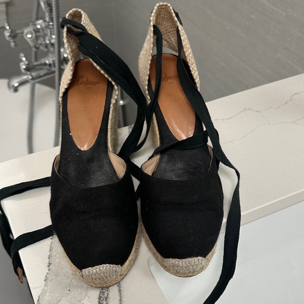 Castaner Black and Tan Espadrille Wedges
